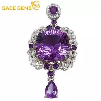 SACE GEMS S925 стерлингового серебра 13 мм натуральный аметист кулон ожерелья для женщин помолвка коктейльная вечеринка изящные ювелирные изделия фиолетовый