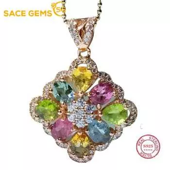 SACE GEMS S925 стерлингового серебра 4*5 мм натуральный турмалин кулон ожерелья для женщин помолвка коктейльная вечеринка изысканные ювелирные изделия разноцветный