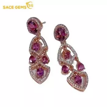 Sace Gems Серьги-капли для женщин из стерлингового серебра 925 пробы 3*4 мм, серьги-гвоздики из натурального граната, свадебная вечеринка, изящные ювелирные украшения, подарок красный