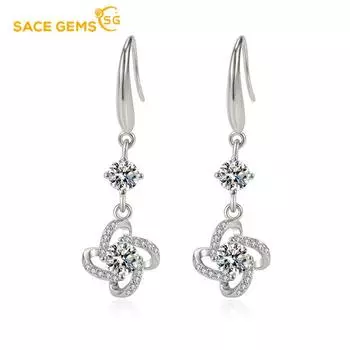 SACE GEMS Серьги с микроинкрустацией цирконом, женские вращающиеся серьги с клевером, простые серьги с ветряной мельницей и крючками для ушей. белый