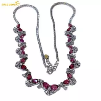 Sace Gems Сертифицированное ожерелье из стерлингового серебра 925 пробы с натуральным гранатом 4*6 мм для женщин, помолвки, коктейльной вечеринки, ювелирные украшения красный
