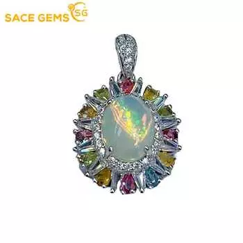 SACE GEMS S925 стерлингового серебра сертифицированный 8*10 мм натуральный опал подвеска ожерелья для женщин помолвка коктейль вечеринка ювелирные изделия белый