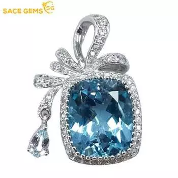 SACE GEMS Стерлинговое серебро 925 пробы 10*12 мм Ожерелье с топазом для женщин Ожерелье синий