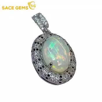 SACE GEMS, стерлинговое серебро 925 пробы, сертифицированное 10*14 мм, ожерелье с подвеской из натурального опала для женщин, ювелирные украшения для коктейльной вечеринки белый