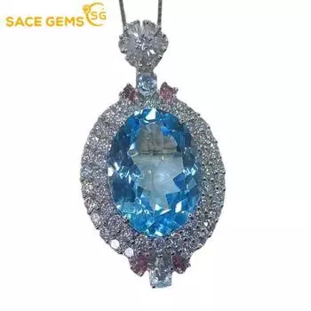 SACE GEMS стерлингового серебра 925 пробы 13*18 мм натуральный небесно-голубой топаз кулон ожерелье для женщин коктейльная вечеринка изящные ювелирные изделия синий