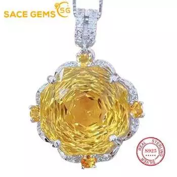 SACE GEMS стерлингового серебра 925 пробы 14 мм натуральный цитрин кулон ожерелья для женщин помолвка коктейльная вечеринка изысканные ювелирные изделия жёлтый