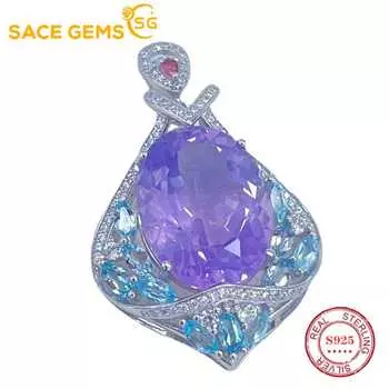 SACE GEMS стерлингового серебра 925 пробы 15*20 мм натуральный лавандовый кристалл кулон ожерелье для женщин коктейльная вечеринка изящные ювелирные изделия подарок фиолетовый