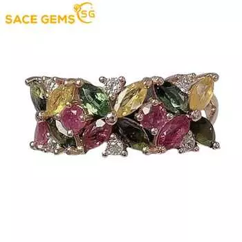 SACE GEMS стерлингового серебра 925 пробы 2,5*5 мм натуральный турмалин кольца с драгоценными камнями для женщин обручальное коктейльное вечерние изысканные ювелирные изделия в подарок Open разноцветный