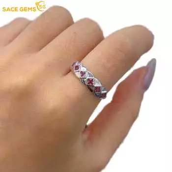 SACE GEMS стерлингового серебра 925 пробы 2,5 мм натуральный гранат кольца с драгоценными камнями для женщин обручальные коктейльные вечерние ювелирные изделия Open красный