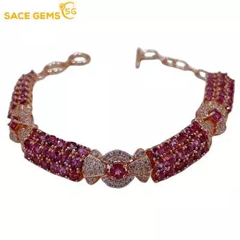 SACE GEMS стерлингового серебра 925 пробы 3 мм * 72 натуральный гранат браслеты с драгоценными камнями для женщин помолвка коктейльная вечеринка изящные ювелирные изделия 16cm+3cm красный