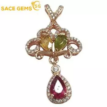 SACE GEMS стерлингового серебра 925 пробы 5*7 мм 4*6 мм натуральный турмалин кулон ожерелья для женщин сверкающие изящные ювелирные изделия подарок на день рождения розовый