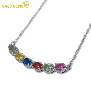 SACE GEMS стерлингового серебра 925 пробы сертифицированный 3*4 мм натуральный красочный сапфир кулон ожерелья для женщин помолвка ювелирные изделия разноцветный