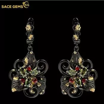 SACE GEMS винтажные элегантные цветные цветочные циркониевые двухцветные висячие серьги женские подарки на годовщину свадьбы чёрный