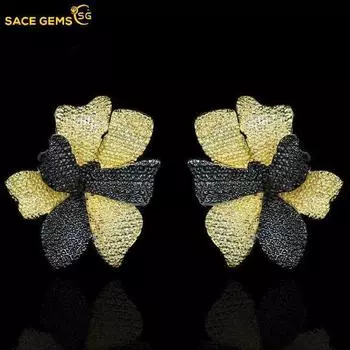 SACE GEMS, винтажные элегантные двухцветные серьги в форме цветка, роскошные ювелирные изделия, женские серьги, подарки на вечеринку чёрный