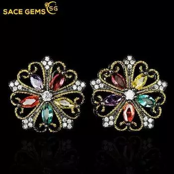 SACE GEMS винтажные цветочные красочные циркониевые двухцветные серьги женские подарки на годовщину свадьбы чёрный