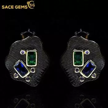 SACE GEMS винтажные ромбические креативные серьги с цирконом, двухцветные серьги, женские подарки на годовщину чёрный