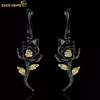 SACE GEMS женские модные серьги с цветами, простые элегантные серьги с инкрустацией камелии и цирконом, темпераментные свадебные украшения чёрный
