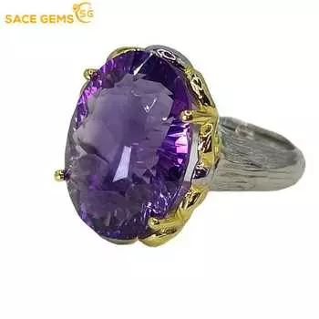 SACE GEMS женское кольцо 100% стерлингового серебра 925 пробы 13*18 мм аметист свадебное обручальное кольцо ювелирные украшения подарок на день Святого Валентина Open жёлтый