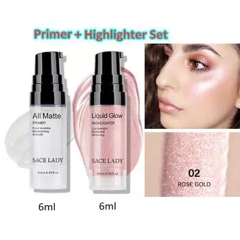 SACE LADY 2 шт., матовый, невидимый для контроля жирности пор, праймер для лица, блестящий жидкий хайлайтер для глаз и глаз