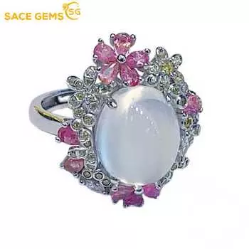 SACEGEMS изменяемого размера, 10*12 мм, кольца из натурального лунного камня для женщин, стерлинговое серебро 925 пробы, свадебная вечеринка, ювелирные изделия, подарок на фестиваль Open белый