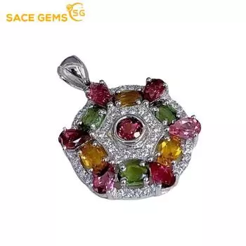 SACEGEMS стерлинговое серебро 925 пробы сертифицировано 3*5 мм натуральный турмалин кулон ожерелья для женщин помолвка коктейльная вечеринка изысканные ювелирные изделия разноцветный