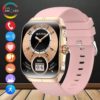 SACOSDING 1,95-дюймовый изогнутый Amoled дисплей Смарт-часы Поддержка NFC Bluetooth Звонки Мониторинг здоровья IP67 Водонепроницаемые Смарт-часы Часы Для Мужчин И Женщин серебряный
