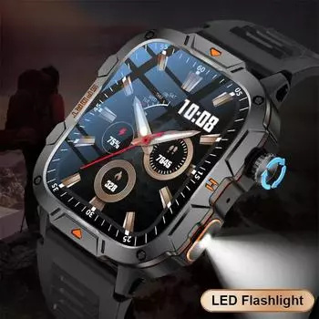 SACOSDING 1.96 BT Call Military Smartwatch Sport Fitness Tracker Heart Rate Monitor Outdoor Bracelet 420mAh Battery Flasher Watch