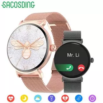 SACOSDING 2023 DT4 Новые женские умные часы 1,45 BT Голосовой помощник для вызова кислорода в крови Водонепроницаемые спортивные умные часы для девочек и мам чёрный