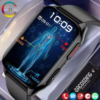 SACOSDING 2024 Смарт-часы Bluetooth Звонок для мужчин и женщин ЭКГ Частота сердечных сокращений Артериальное давление Спорт Фитнес Смарт-часы Android IOS чёрный