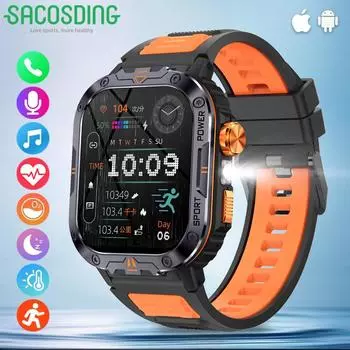 SACOSDING 2.0 IPS ультра большой экран Bluetooth звонки умные часы для мужчин фитнес-трекер светодиодный фонарик открытый спорт умные часы
