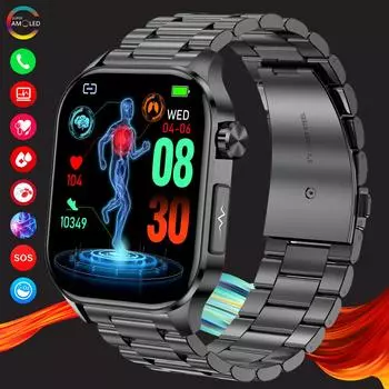 SACOSDING AMOLED Смарт-часы ЭКГ Артериальное давление Кислород в крови Температура тела ВСР Монитор здоровья SOS Bluetooth Вызов Смарт-часы Мужчины