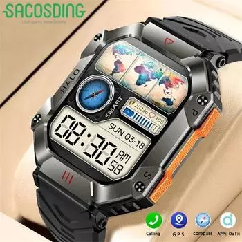 SACOSDING Apollo-002s-A 2,0-дюймовые спортивные умные часы на открытом воздухе для мужчин и женщин, умные часы с Bluetooth-вызовом для IOS Android, IP67, водонепроницаемые часы Ftiness GPS Track чёрный/камуфляжный