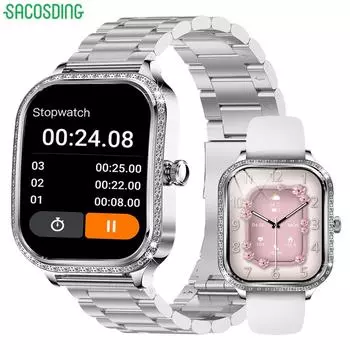 SACOSDING Bluetooth Звонок Женские Смарт-Часы 1,75-дюймовый Экран Фитнес-Трекер IP68 Водонепроницаемый Частота Пульса Артериальное Давление Женские Наручные Часы