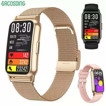 SACOSDING для мужчин и женщин 1,47-дюймовый полноэкранный изогнутый сенсорный контроль умные часы IP67 водонепроницаемый совместимый для IOS Android