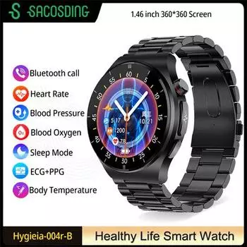 SACOSDING Hygieia-004r-B Смарт-часы Bluetooth Вызов 1,46 дюйма ЭКГ Артериальное давление Кислород в крови Мониторинг здоровья Мужчины Женщины Смарт-часы
