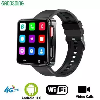 SACOSDING Новое поступление MTK6739 Смарт-часы 2,64 дюйма Большой экран 500 Вт Двойная камера 1200 мАч Аккумулятор Android 11.0 Система Smartwatch 4G Сеть