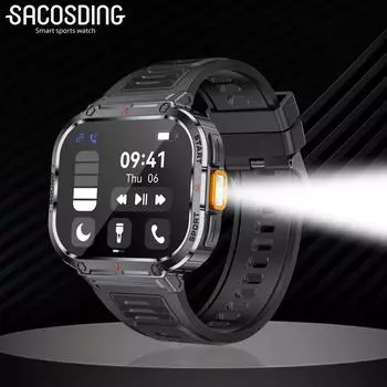 SACOSDING Новые 2,0-дюймовые умные часы 2024 года с Bluetooth-звонком, мужские спортивные фитнес-трекеры, умные часы для Android IOS, калькулятор, большая батарея 400 мАч чёрный