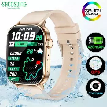 SACOSDING Новые GPS-трекерные умные часы для фитнеса, водонепроницаемые спортивные беспроводные умные часы для звонков, наручные часы для мужчин и женщин Xiaomi Android 2025