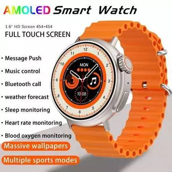 SACOSDING Новые NFC Смарт-часы Ultra Series 8 AMOLED Экран Частота сердечных сокращений Bluetooth Звонки Мужчины IP68 Водонепроницаемый Ultra 8 TikTok Пульт дистанционного управления SmartWatch