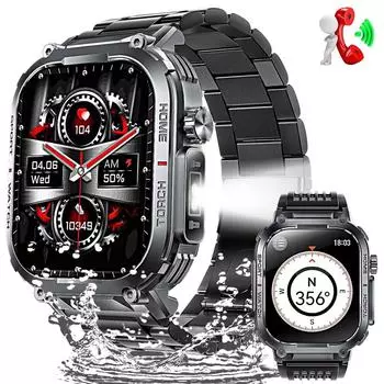 SACOSDING Новые умные часы для мужчин 3ATM водонепроницаемые 2,02 дюйма с компасом и светодиодным фонариком для спорта и фитнеса, отслеживания сердечного ритма