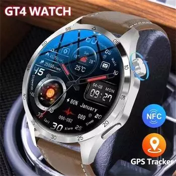 SACOSDING Новые умные часы для мужчин Watch 4 Pro AMOLED экран Bluetooth вызов NFC мониторинг здоровья Smartwatch 2024 Новые часы GT 4 чёрный