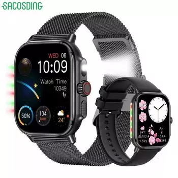 SACOSDING новые умные часы для женщин с экраном 1,95 дюйма, фонариком, часами для спорта и фитнеса, водонепроницаемые, с функцией Bluetooth, умные часы для Android IOS 2024