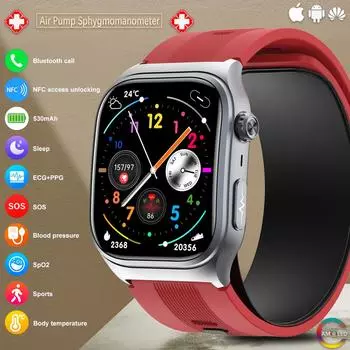 SACOSDING Новый 2,06-дюймовый AMOLED HD-экран Воздушный насос + Баллон Точный тест на истинное артериальное давление Фитнес-трекер Мониторинг ЭКГ BT Call NFC Умные часы красный