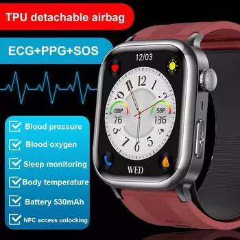 SACOSDING Новый ЭКГ PPG Воздушный насос Тип подушки безопасности Кровяное давление Мониторинг сна Здоровье Смарт-часы Дистанционный уход Bluetooth Вызов Спорт SOS Смарт-часы чёрный