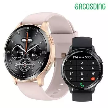 SACOSDING с сапфировым экраном 1,45-дюймовые умные часы для женщин, Bluetooth-вызов, спортивные трековые часы для мужчин, умные часы с пульсометром на заказ для Android 2024 золотой