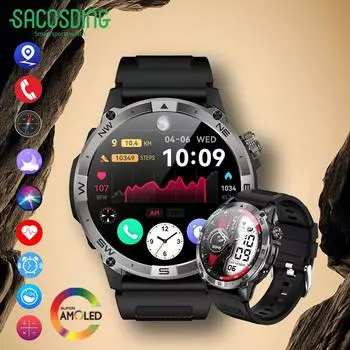 SACOSDING SACOSDING Смарт-часы Amoled экран Bluetooth звонок мужчины спорт на открытом воздухе высота давление GPS движение позиционирование компас умные часы