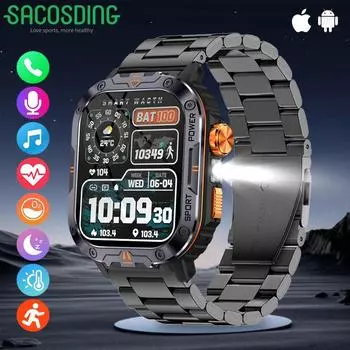 SACOSDING Смарт-часы 2,0-дюймовый большой экран локальное воспроизведение музыки фонарик Bluetooth вызов AI Vocie мужские спортивные часы для активного отдыха