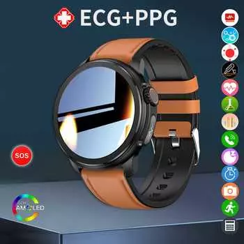 SACOSDING Смарт-часы Здоровье ЭКГ + PPG Артериальное давление Монитор температуры тела Часы Смарт-экран AMOLED Bluetooth-вызов AI Голосовые умные часы