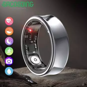 SACOSDING Smart Ring Водонепроницаемый фитнес-трекер Bluetooth-совместимый 5.1 Sleep Ring Мультиспортивные режимы Монитор здоровья для Android iOS 8 серебряный