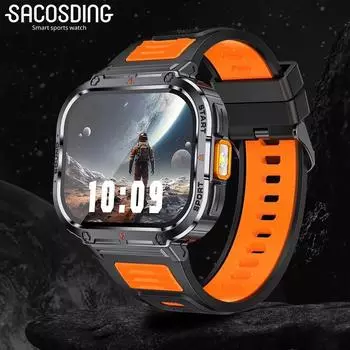 SACOSDING умные часы 2.0-дюймовый ультра большой экран светодиодный фонарик BT Calling AI Voice 400mAh мужские фитнес-спортивные трекеры умные часы чёрный